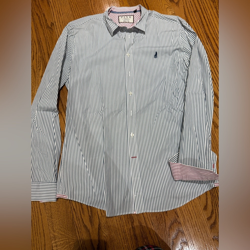 Thomas Pink Men's Navy & White Striped Dress Shirt